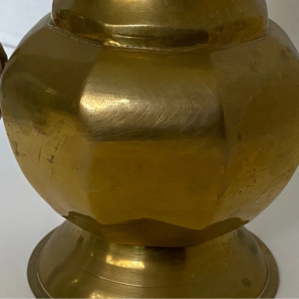 Vintage Solid Brass Pitcher Jug Vase Pretty Handle 6.5” Tall
